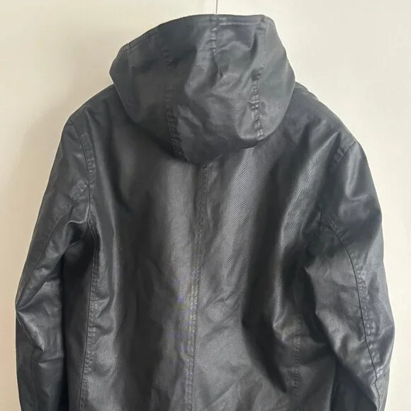 $600 M0851Hooded Waxed Cotton Zippered Black Jacket - Large - Picture 7 of 16